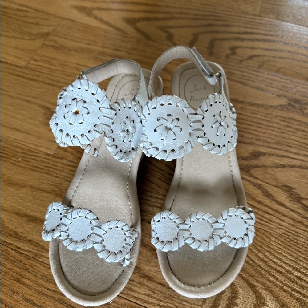Jack Rogers White Leather Circle-Applique Slingback Sandals